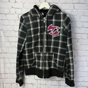 Vintage Billabong Y2K Roxy Striped Sherpa Lined Full Zip Hoodie Size Large